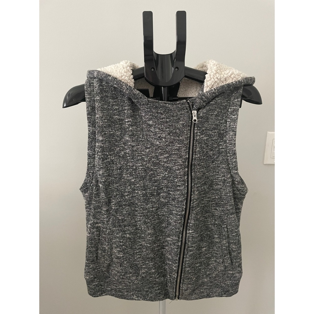 Love Tree Womens Sherpa Lined Asymmetrical Zip Hooded Vest Charcoal Grey Large